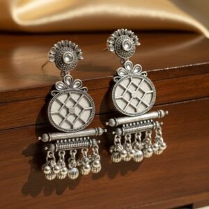 Geometric Lattice Oxidized Statement Earrings