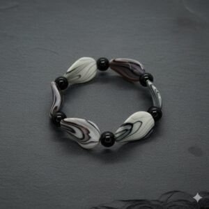 Artisanal Marbled Teardrop & Onyx-Style Beaded Bracelet