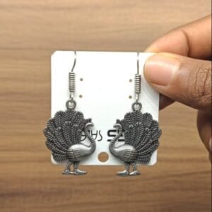 Vintage Oxidized Silver Peacock Drop Earrings
