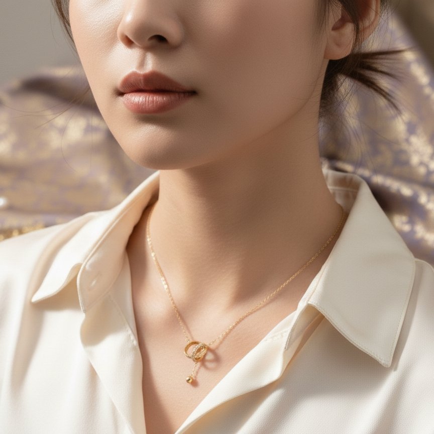 GoldToned anti tarnish Dual Ring Necklace - Image 2