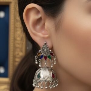 Vibrant Multi-Color Oxidized Silver Jhumka Earrings