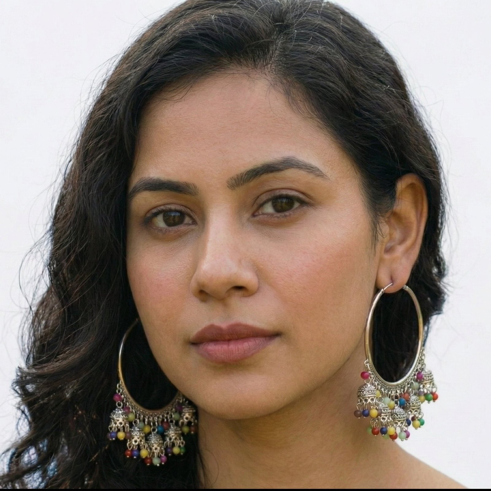 Boho-Chic Oxidized Silver Hoop Jhumka Earrings with Colorful Beads - Image 4