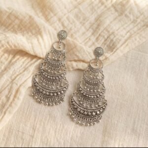 Royal Layered Oxidized Silver Chandbali Dangler Earrings