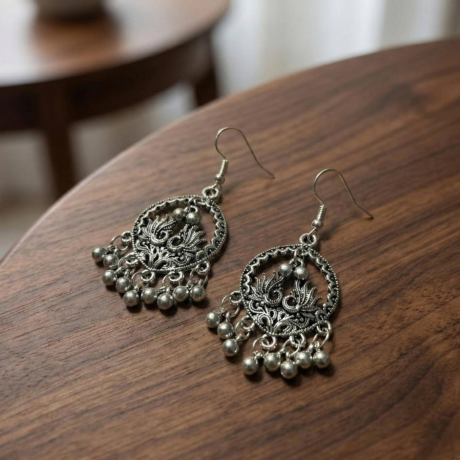 Ethnic Silver Filigree Loop Earrings - Image 3