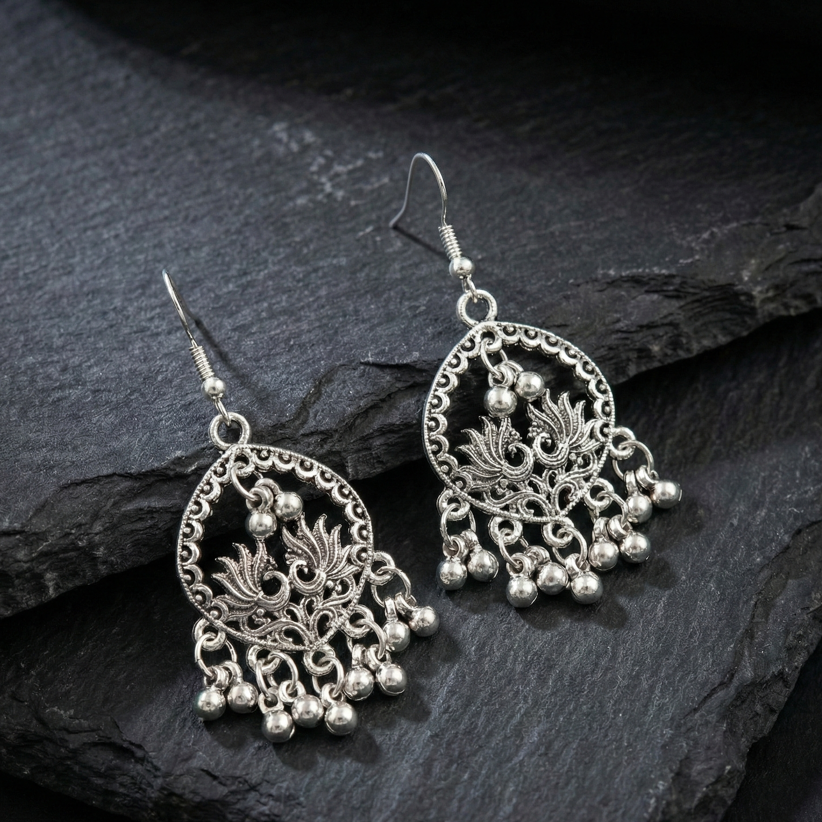 Ethnic Silver Filigree Loop Earrings