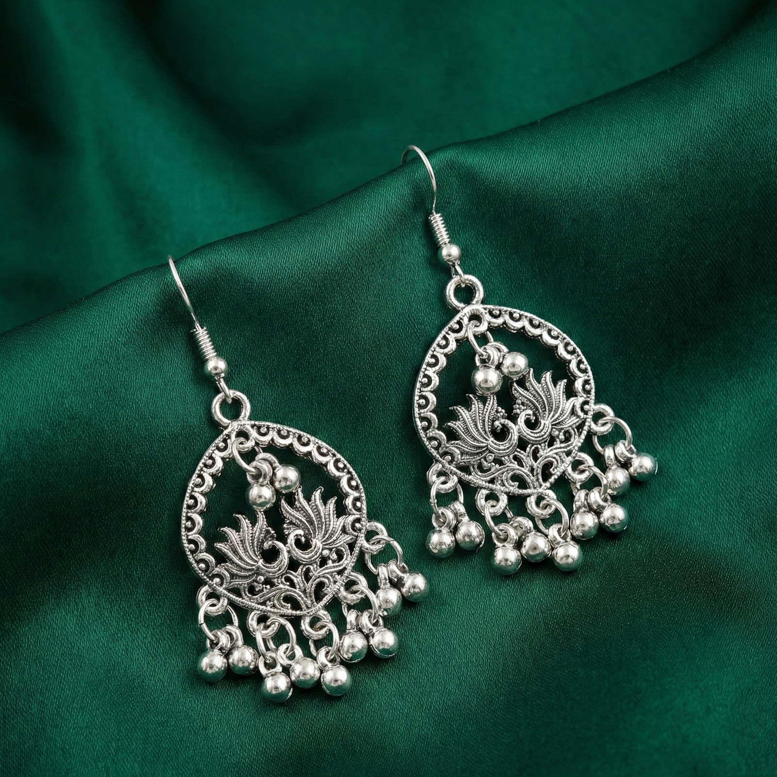 Ethnic Silver Filigree Loop Earrings - Image 2