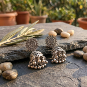 Trinket Queen Oxidized Sunflower Motif Jhumkas