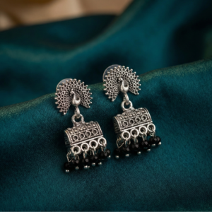 Oxidized Peacock Jhumka Earrings
