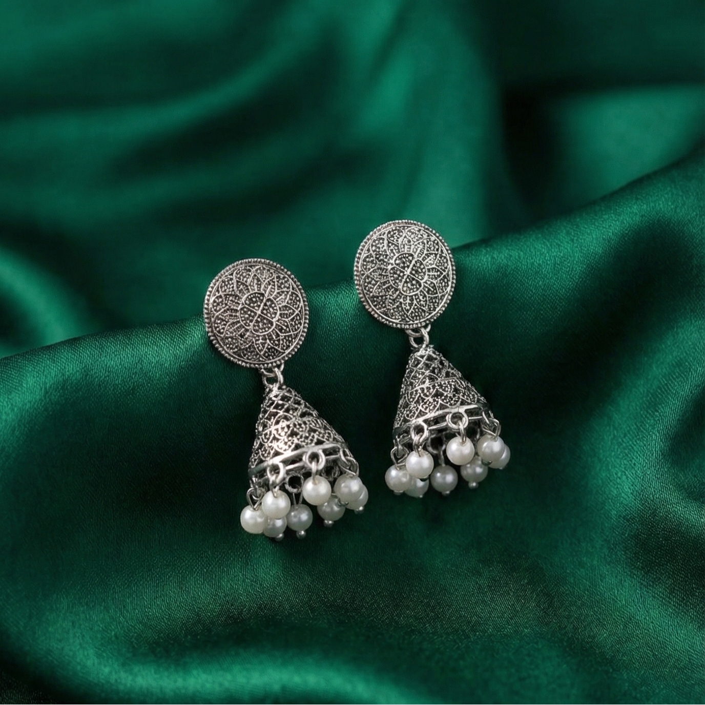 Ethnic Antique Earrings with Pearl Clusters - Image 3