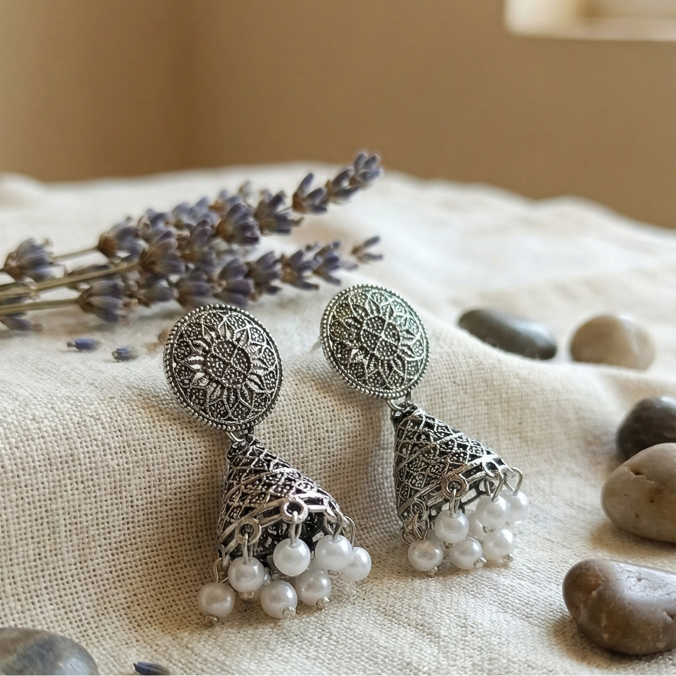 Ethnic Antique Earrings with Pearl Clusters - Image 4