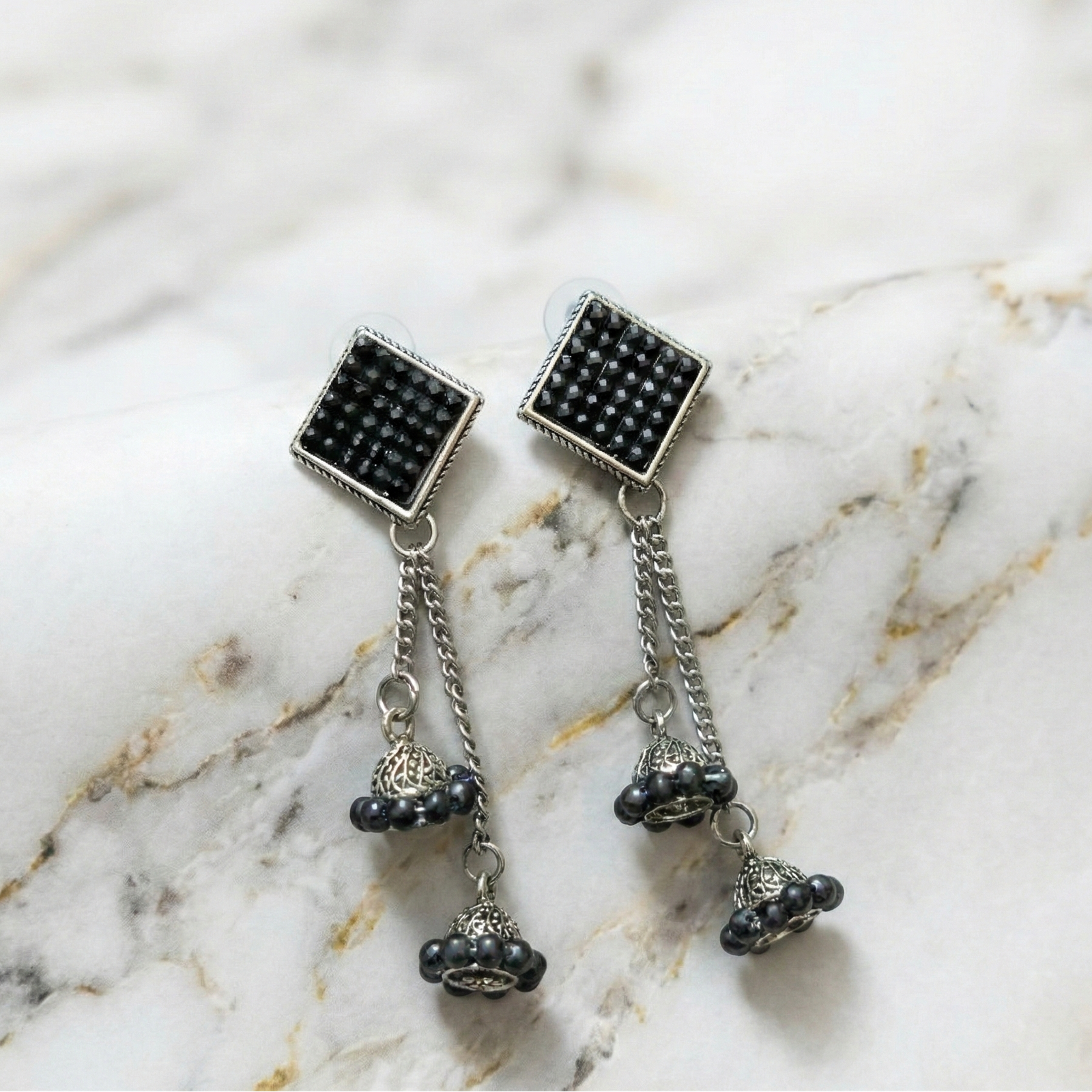 Contemporary Oxidized Black Crystal Danglers - Image 4