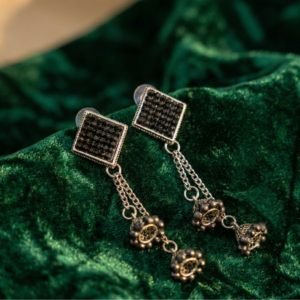 Contemporary Oxidized Black Crystal Danglers