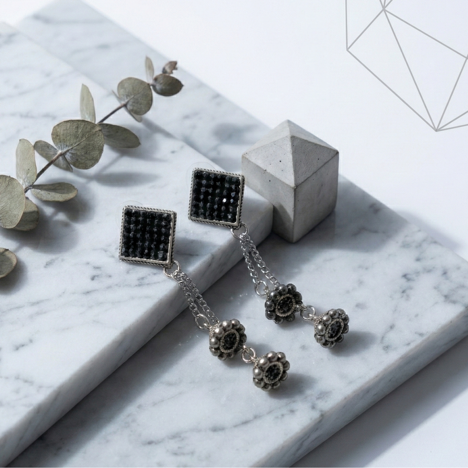 Contemporary Oxidized Black Crystal Danglers - Image 2