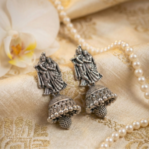 Antique Finish Radha Krishna Motif Jhumkas