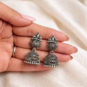 Antique Silver Oxidized Dome-Shaped Jhumka Earrings