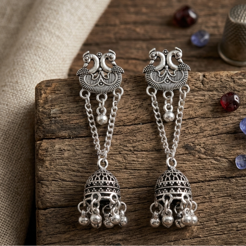 Timeless Elegance: Traditional Oxidized Silver Jhumka - Image 3