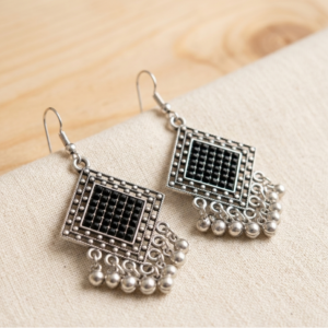 Artisan Oxidized Silver Rhombus Jhumka Earrings