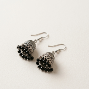 Midnight Bloom Oxidized Silver Jhumkas