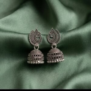 Regal Peacock Oxidized Jhumka Earrings