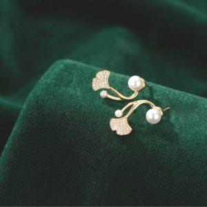 Ginkgo Leaf Pearl Studs
