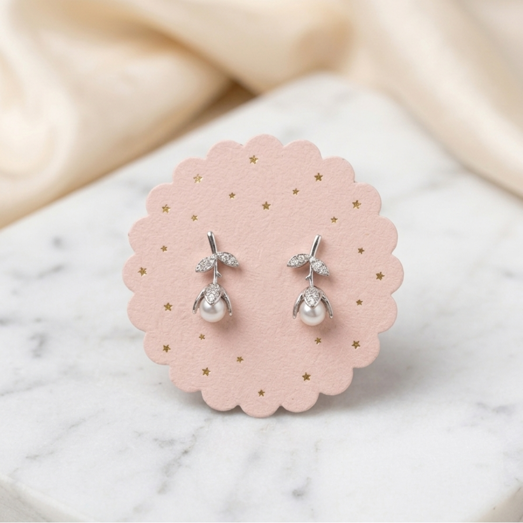 Delicate Pearl Blossom Studs - Image 3