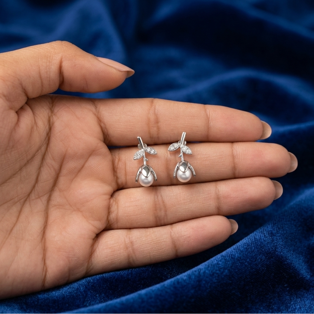 Delicate Pearl Blossom Studs - Image 2