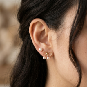 Luminous Pearl & Golden Bow Earring Duo