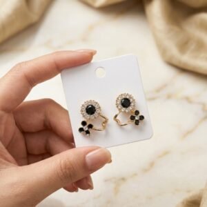 Elegant Black & Gold Floral Stud Earrings