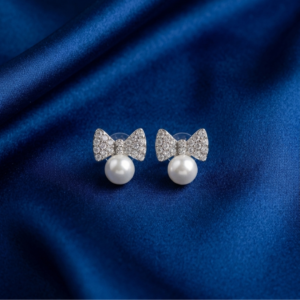 Sparkling Bow Pearl Drop Earrings