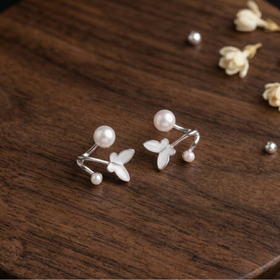 Elegant Pearl Butterfly Ear Cuff Earrings