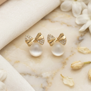 Golden Bow Cat’s Eye Drop Studs