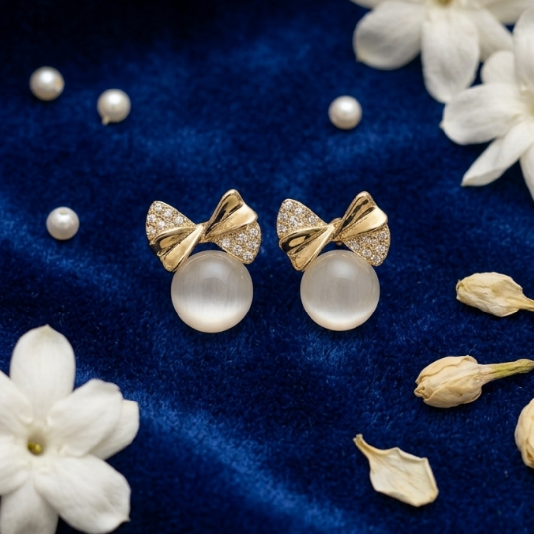 Golden Bow Cat’s Eye Drop Studs - Image 3