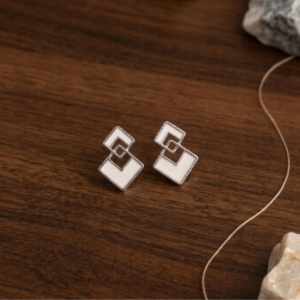 White Enamel Linked Rhombus Studs
