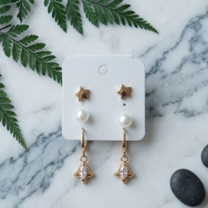 Trio Earring Set in Gold and Pearl