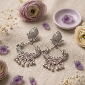 Floral Filigree Chandbali Earrings
