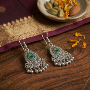 Meenakari Peacock Feather Drop Earrings