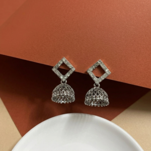 Crystal-Encrusted Diamond oxidised Stud Jhumkas