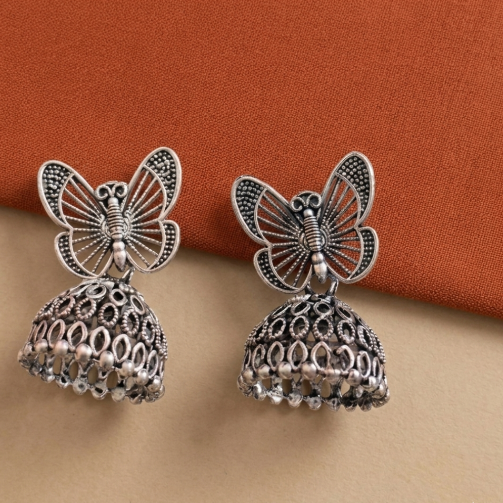 Butterfly Motif Oxidized Jhumkas