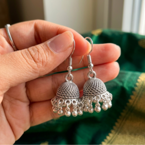Intricate Lattice-Work Oxidized Jhumkas