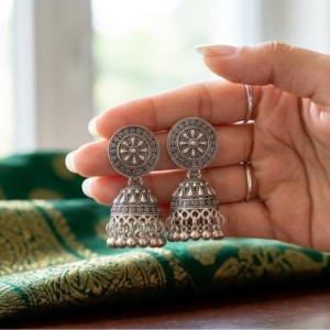 Mandala-Inscribed Oxidized Jhumkas