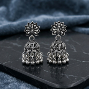 Oxidized Silver Peacock Motif Jhumka Earrings