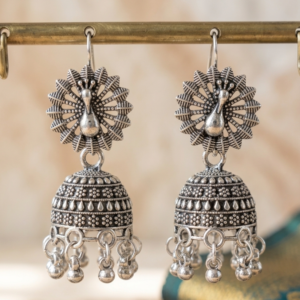 Mayura Oxidized Silver Peacock Jhumka Earrings